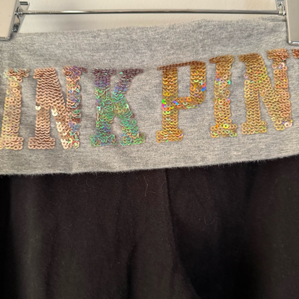 VS PINK Y2K bling foldover flare yoga leggings black grey sequin waistband Small - Picture 4 of 14